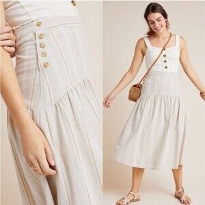 Anthropologie Maeve Evonna Midi Taupe Striped 0